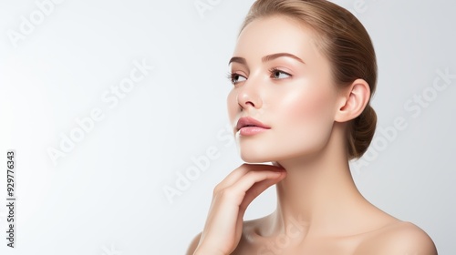 European woman showing cheek filler treatment and enhancing cheekbone lift concept