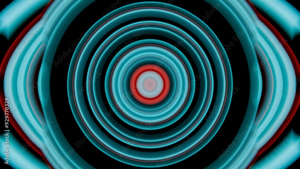 Fototapeta premium Symmetrical Neon Rings with Cyan and Magenta Hues on Black Background