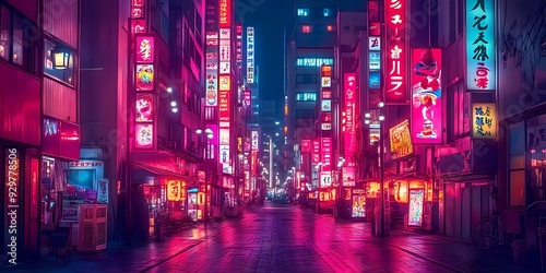 Neon Lights Illuminate a Tokyo Backstreet, Vibrant Cityscape with Nightlife and Signs