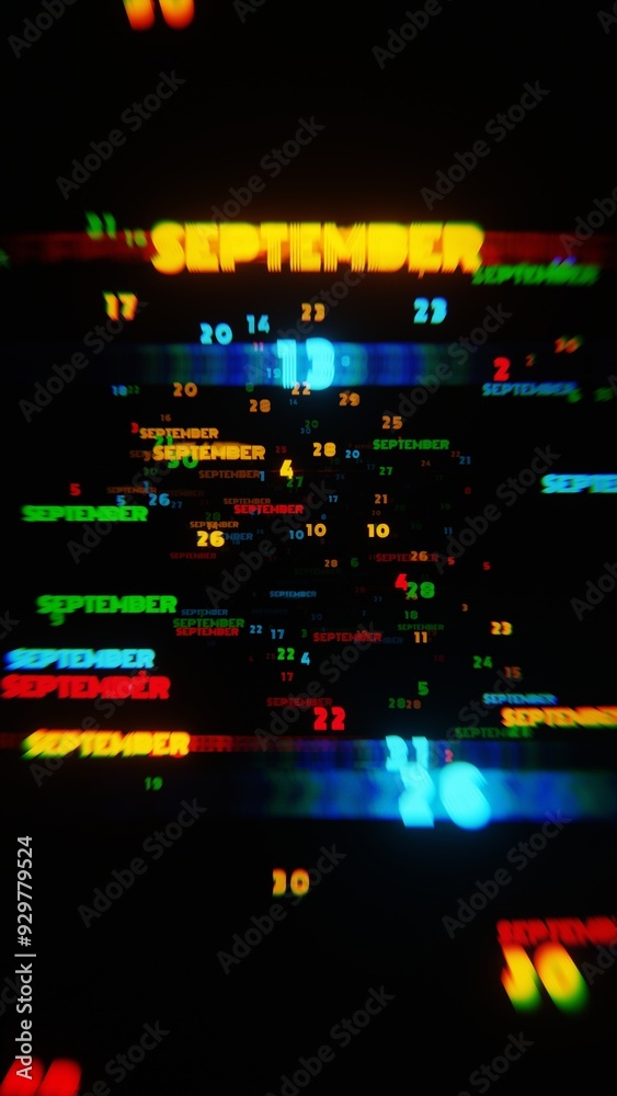 Abstract digital art with glowing text representing the month of September in vibrant neon colors on a dark background Abstract digital art with glowing text representing the month of September in vibrant neon colors on a dark background