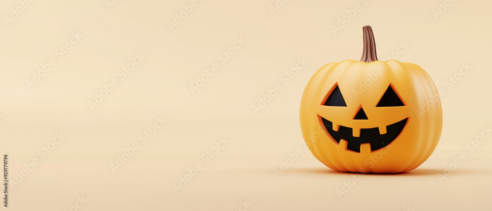 Cute 3d Halloween pumpkin on beige background, copy space Cute 3d Halloween pumpkin on beige background, copy space