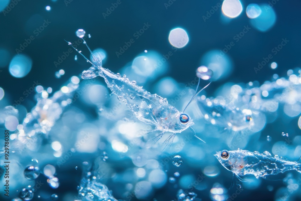 A macro shot of zooplankton feeding on plankton, vividly illustrating the crucial role of marine nutrition in the aquatic ecosystem. A macro shot of zooplankton feeding on plankton, vividly illustrating the crucial role of marine nutrition in the aquatic ecosystem.