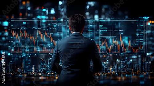 A businessman analyzes data...