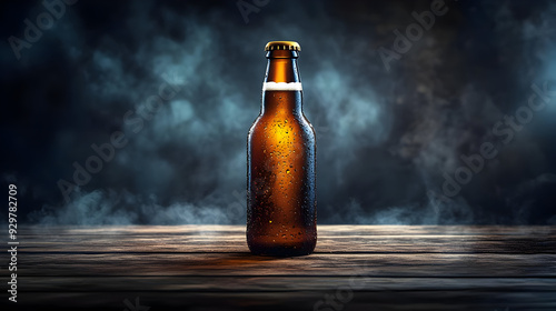 A chilled beer bottle with ...
