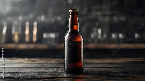A chilled beer bottle with ...
