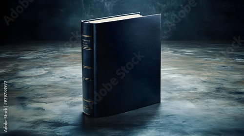 A closed black book on a te...