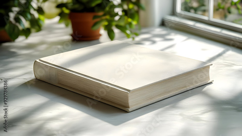 A closed book resting on a ...