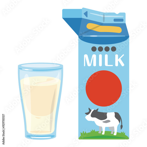 紙パック入りの牛乳と牛乳入りのグラス