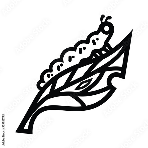 Caterpillar on leaf icon illustration isolated on square white background. Simple flat outlined cartoon art styled drawing. photo