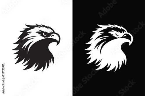 Eagle head silhouette icon with black and white background. photo