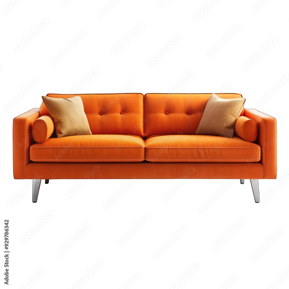 Fototapeta premium Chic modern orange sofa isolated on transparent background