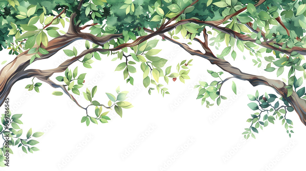 Large tree branches and foliage leaves on top border Large tree branches and foliage leaves on top border