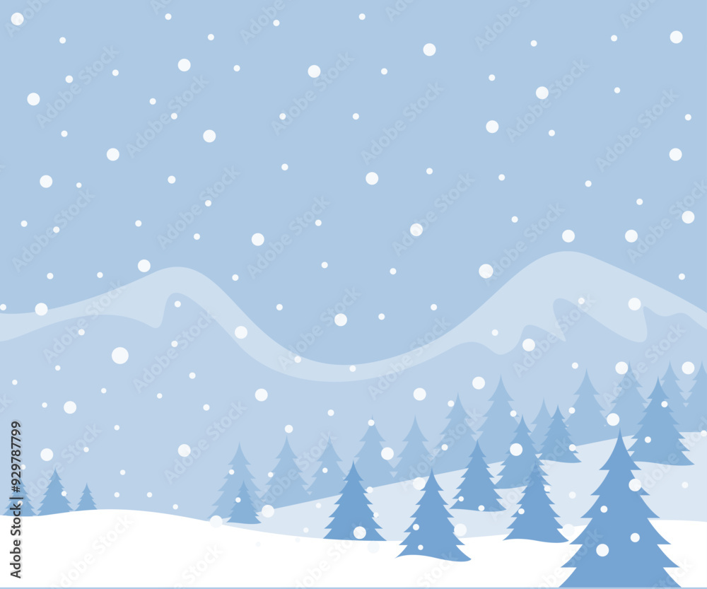 Winter landscape with trees and snow. Christmas flat illustration. Winter landscape with trees and snow. Christmas flat illustration.