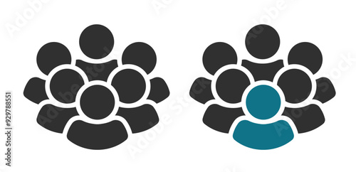 People group icon vector, user crowd silhouette symbol, team staff graphic simple pictogram modern design, unity network shape image, unique person leader concept, leadership boss clip art set
 photo