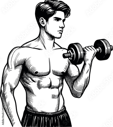 Muscular bodybuilder Gym symbol holding dumbbell Weightlifter athletes bodybuilding vector silhouette illustration generated Ai