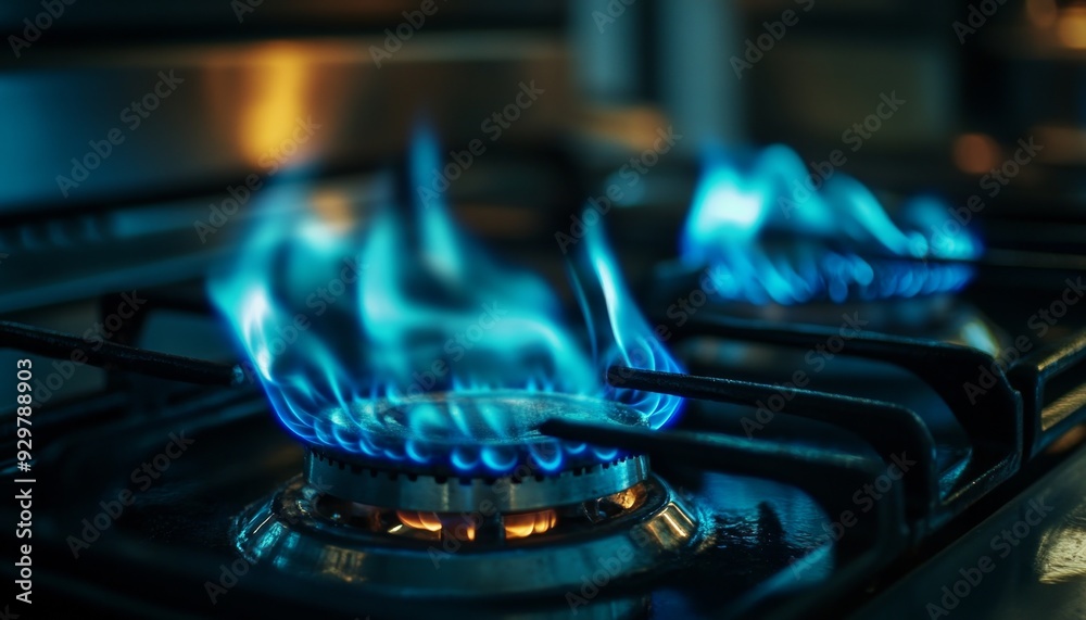 Uneven Blue Flames on Gas Stove Burner: Visual Alert for Maintenance and Safety. Compelling Illustration for Energy Efficiency Campaigns, Home Safety Awareness, and Appliance Maintenance Education. Pe Uneven Blue Flames on Gas Stove Burner: Visual Alert for Maintenance and Safety. Compelling Illustration for Energy Efficiency Campaigns, Home Safety Awareness, and Appliance Maintenance Education. Pe