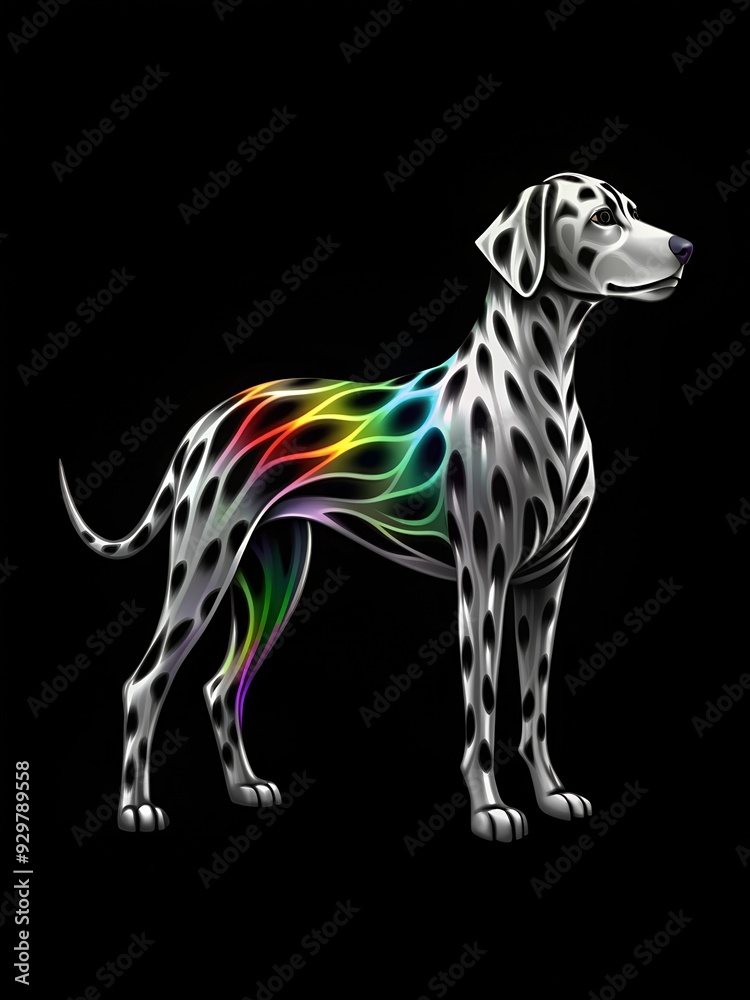 This is a stylized representation of a Dalmatian featuring vibrant and colorful patterns This is a stylized representation of a Dalmatian featuring vibrant and colorful patterns