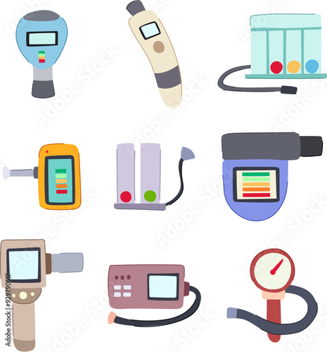 spirometer set cartoon. measurement respiratory, test airflow, pulmonary health spirometer sign. isolated symbol vector illustration