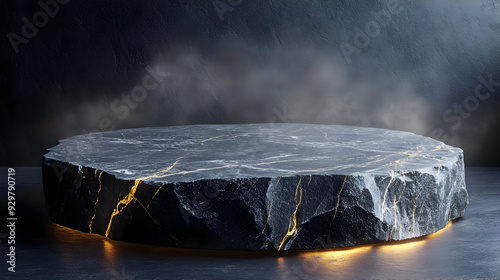 A dark stone platform with ...