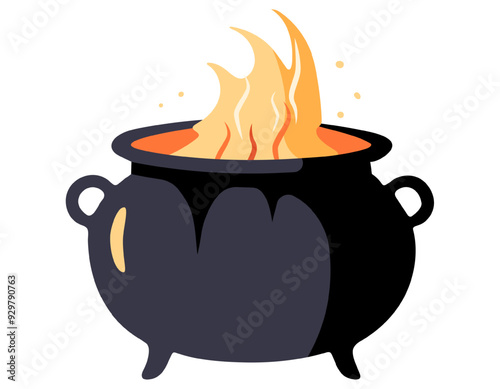 Witches cauldron with flames. Element for halloween in cartoon style.