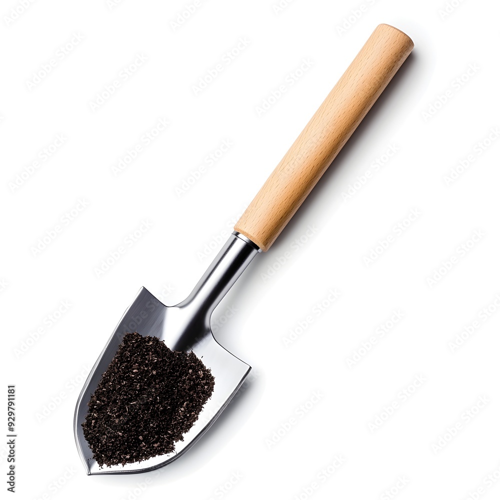 Detailed Metal Garden Spade Isolated on White Background with Wooden Handle Detailed Metal Garden Spade Isolated on White Background with Wooden Handle