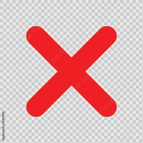 Red cross shape,  x letter vector icon. no wrong symbol. delete or false, vote sign. Red X on white background. Cancel vector icon 
