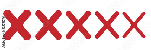 Set of cross signs with grunge. Red cross X mark collection. letter X red icon. Red cross signs are isolated on white background. Vector.
