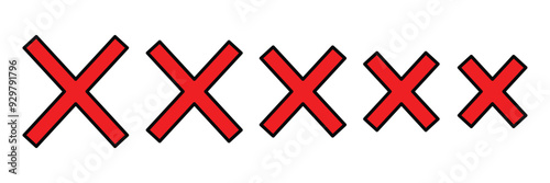 Set of cross signs with grunge. Red cross X mark collection. letter X red icon. Red cross signs are isolated on white background. Vector.
