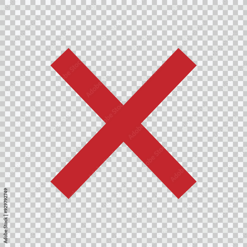 Obraz premium Red cross shape, x letter vector icon. no wrong symbol. delete or false, vote sign. Red X on white background. Cancel vector icon 