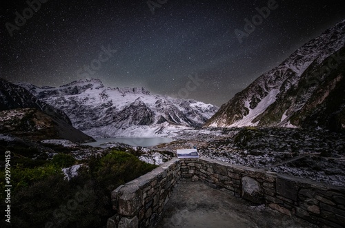 Snowed mountains at night
