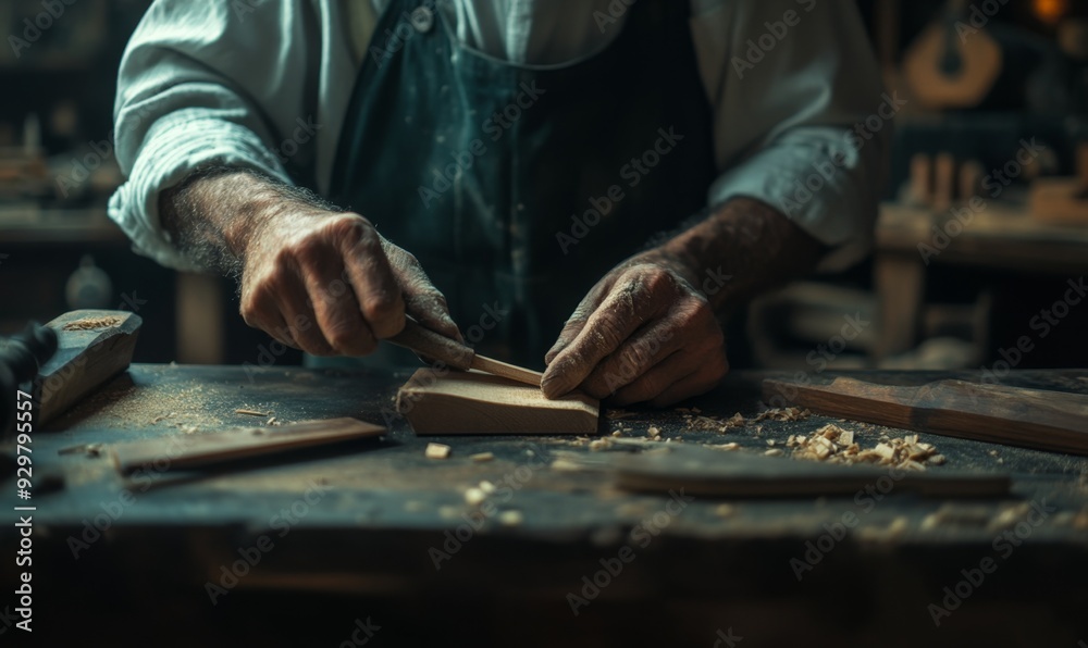 Skilled Artisan Shaping Wood: Traditional Craftsmanship in Rustic Workshop. Meticulous Woodworking Showcasing Precision, Cultural Heritage, and Dedication. Ideal for Labor Day Campaigns, Artisanal Mar Skilled Artisan Shaping Wood: Traditional Craftsmanship in Rustic Workshop. Meticulous Woodworking Showcasing Precision, Cultural Heritage, and Dedication. Ideal for Labor Day Campaigns, Artisanal Mar