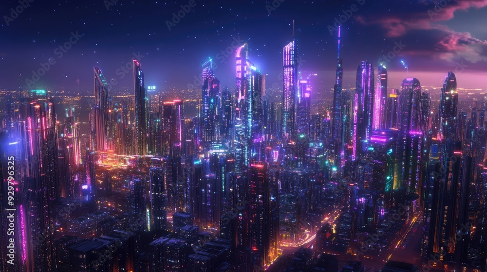 Obraz premium Neon Cityscape at Night