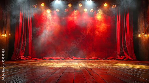 A dramatic stage set with r...