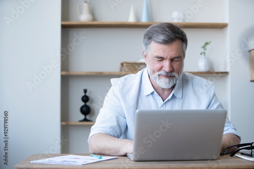 Mature businessman working from home using laptop