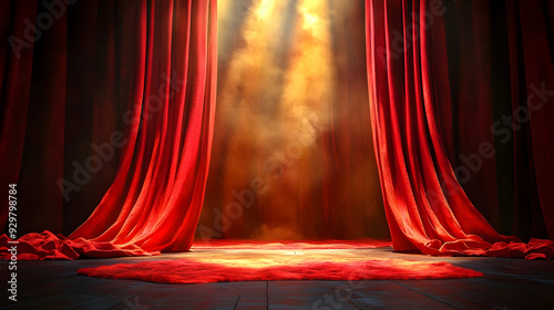 A dramatic stage with red c...