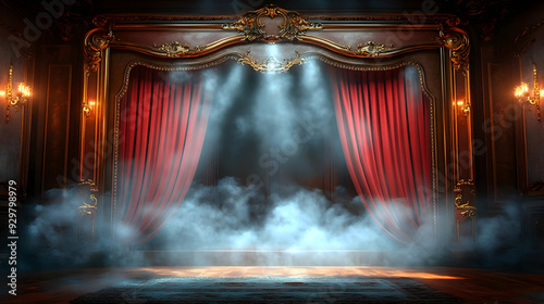 A dramatic theater stage wi...
