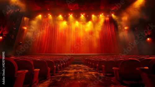 A dramatic theater stage wi...