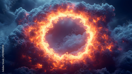 A fiery ring of clouds illu...