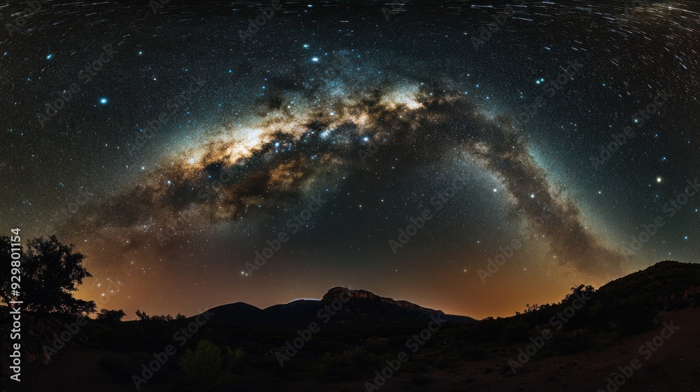 Fototapeta premium Milky Way Arching Over a Mountain Range at Night