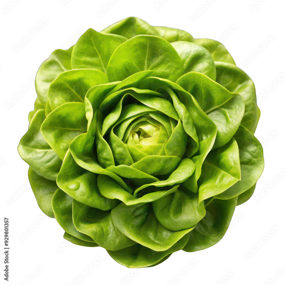 Obraz premium Green butter lettuce top view isolated on transparent background