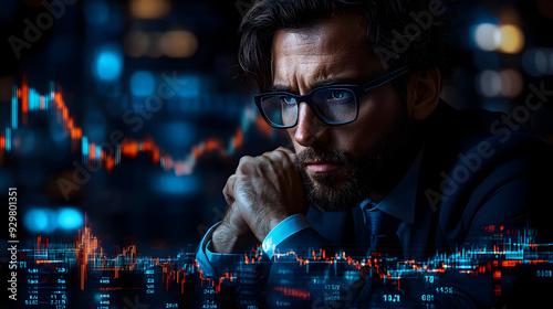 A focused businessman analy...