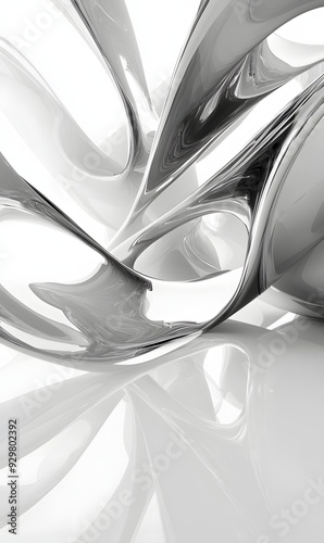 60. Sleek 3D design featuring dynamic geometric forms with a glossy sheen, set against a pristine white background