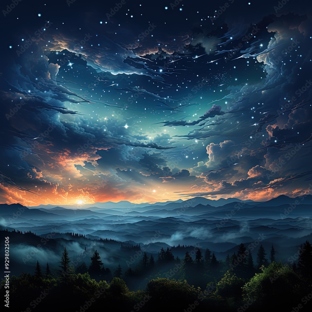 Naklejka premium Celestial Night Sky Patterned Background with Cosmic Elements