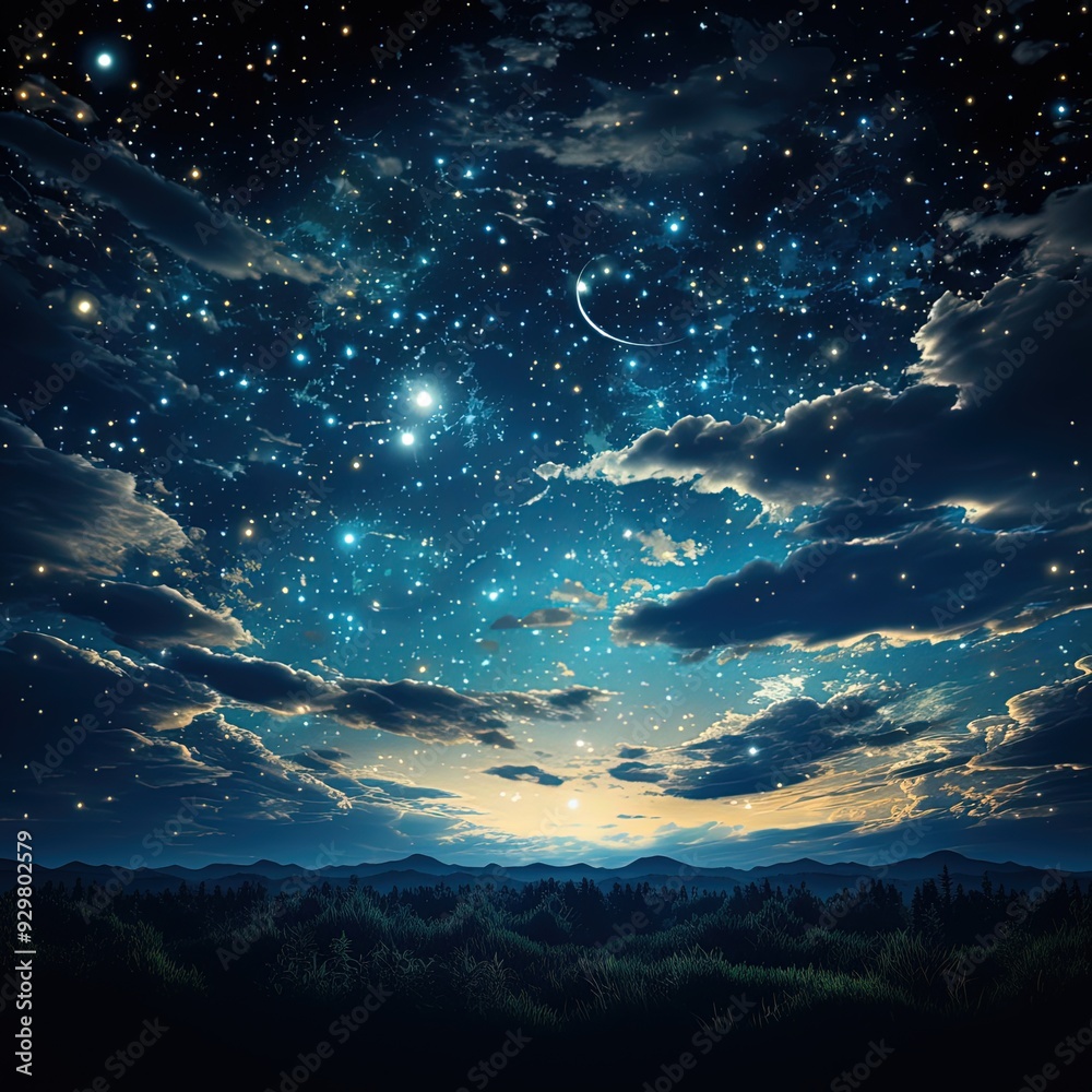 Fototapeta premium Celestial Night Sky Patterned Background with Cosmic Elements