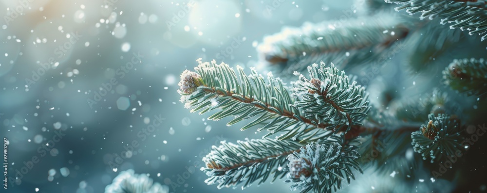 A snowy pine branch covered in frost, capturing the essence of a serene winter landscape. Perfect for seasonal imagery. A snowy pine branch covered in frost, capturing the essence of a serene winter landscape. Perfect for seasonal imagery.