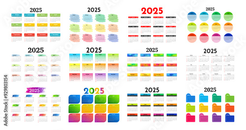 Calendar for 2025 isolated on a white background