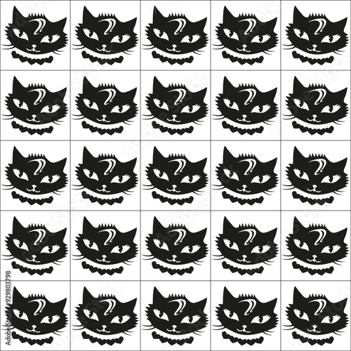 Cat muzzle seamless scheme pattern background set