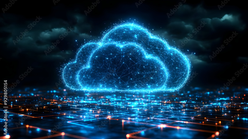 A glowing digital cloud symbolizing data storage and connectivity. A glowing digital cloud symbolizing data storage and connectivity.