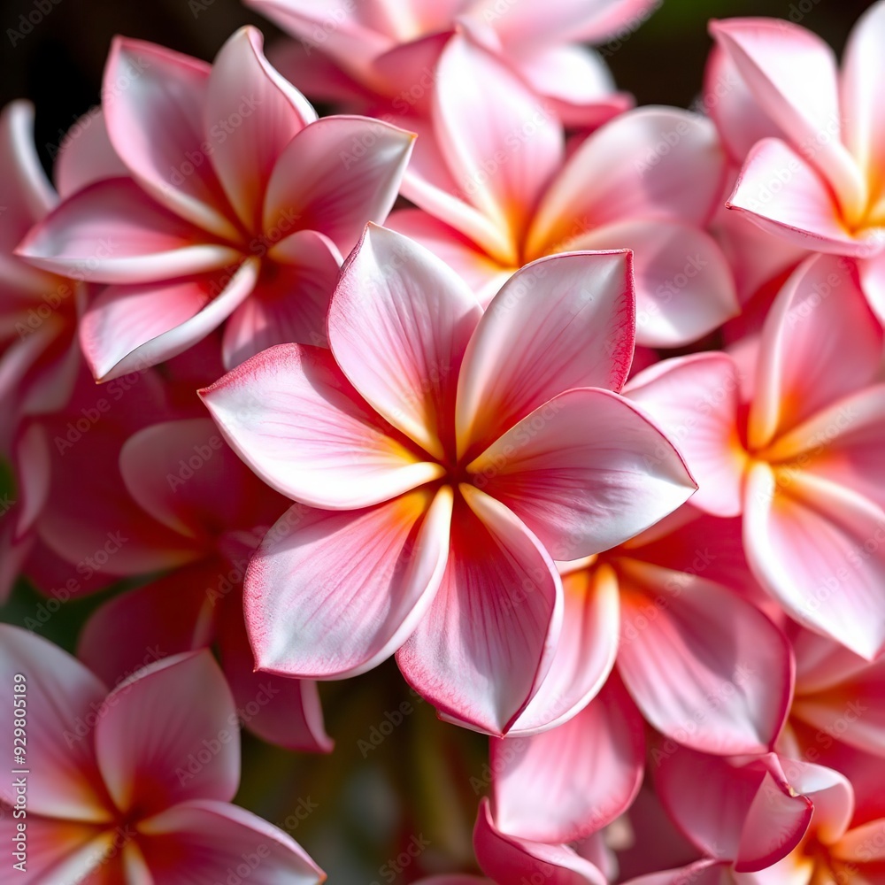 Fototapeta premium Vibrant Pink Plumeria Blooms in Close-Up Ai generated