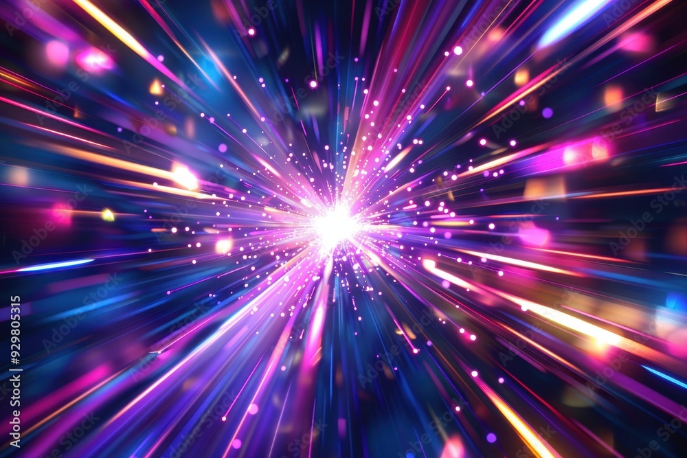 A 3D holographic starburst, with rays of light emanating from a central point A 3D holographic starburst, with rays of light emanating from a central point